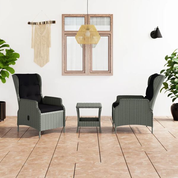 vidaXL 3-tlg. Garten-Lounge-Set mit Auflagen Poly Rattan Hellgrau