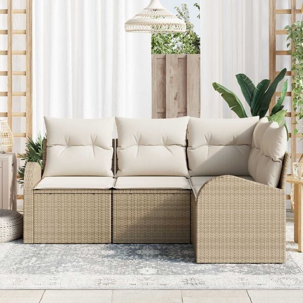 vidaXL Gartensofa-set mit Kissen 4 pcs Beige und Weiß Poly-Rattan