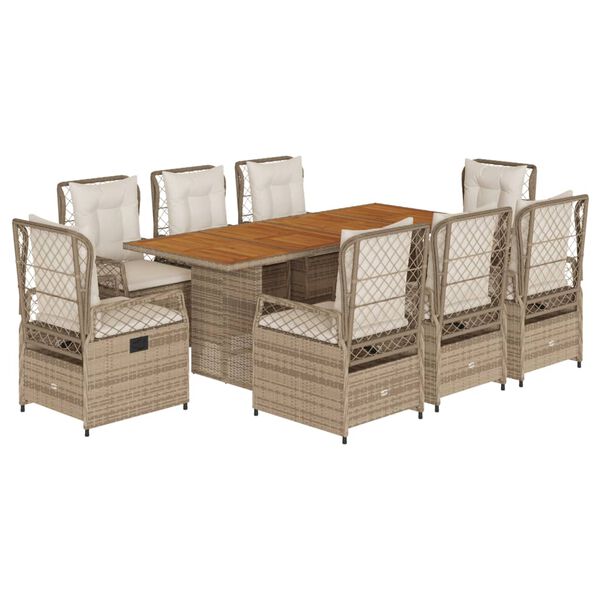 vidaXL 9-tlg. Garten-Essgruppe mit Kissen Beige Poly Rattan