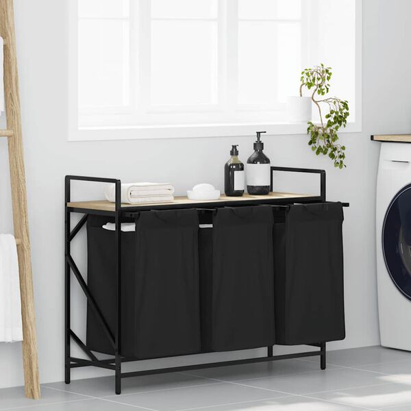 vidaXL W&auml;schekorb 3 F&auml;cher mit Ablage Sonoma-Eiche