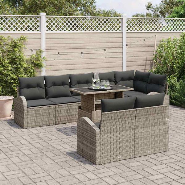 vidaXL Gartensofa-set mit Speicher mit Kissen 9 pcs Grau Poly-Rattan