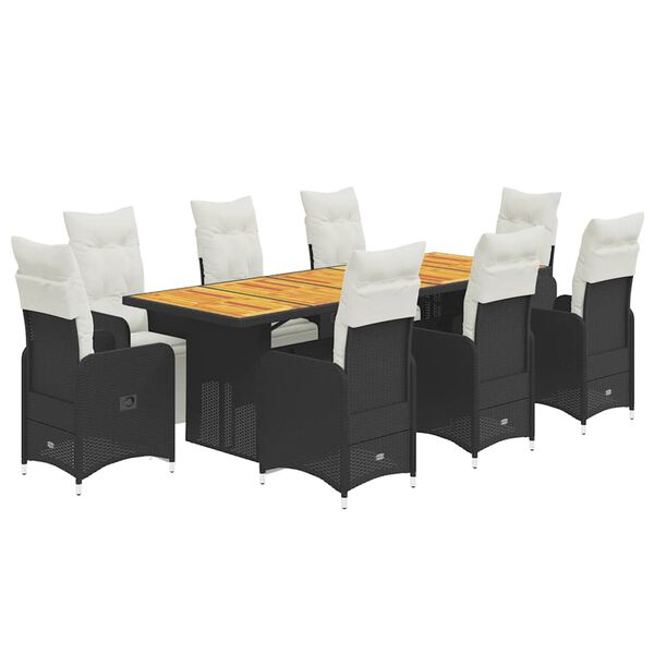 vidaXL 9-tlg. Garten-Bistro-Set mit Kissen Braun Poly Rattan