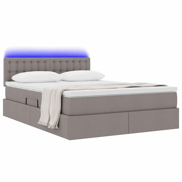 vidaXL Bett mit Stauraum und LED mit Matratze Taupe 140 x 200 cm Stoff