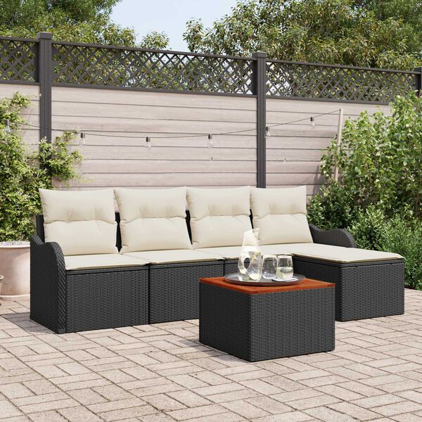 vidaXL Gartensofa-set mit Speicher 6 pcs Schwarz und Creme Poly-Rattan