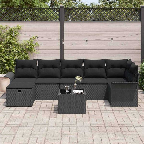 vidaXL Garten-Sofa-Set mit Kissen 8 pcs Schwarz Poly Rattan
