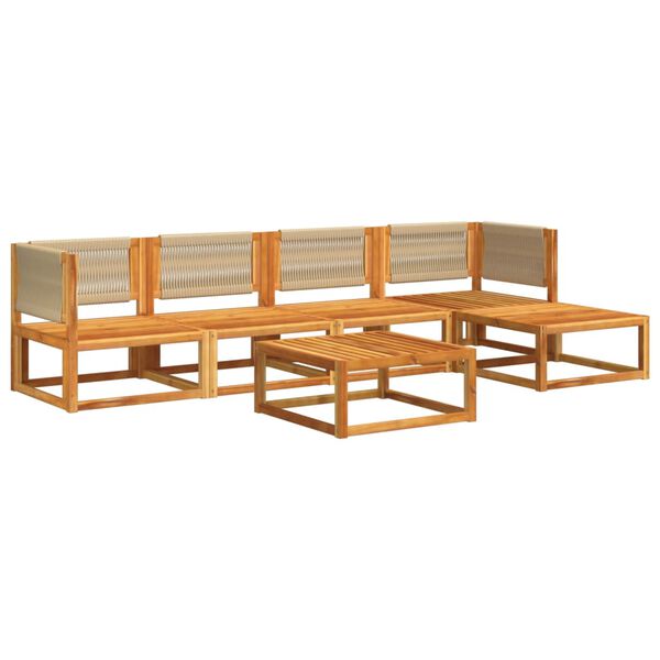 vidaXL 6-tlg. Gartensofa-Set mit Kissen Holz Akazie & Seil