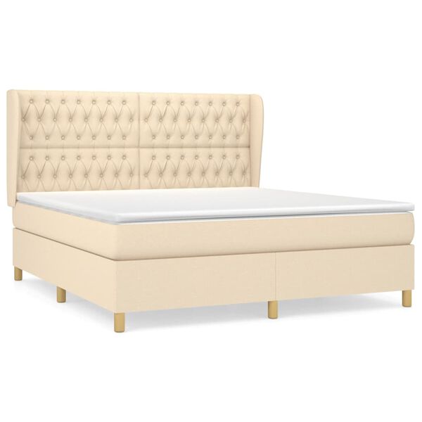 vidaXL Boxspringbett mit Matratze Creme 180x200 cm Stoff