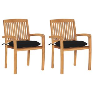 vidaXL Gartenst&uuml;hle 2 Stk. mit Schwarzen Kissen Massivholz Teak