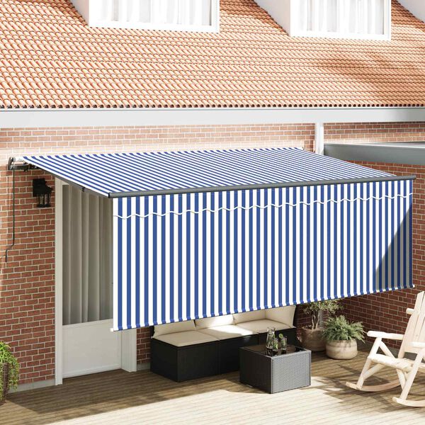 vidaXL Einziehbare Markise Blau und wei&szlig; 350 x 200 cm Stoff und Metall