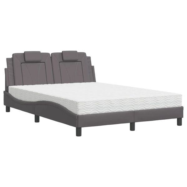 vidaXL Bett "Viana" mit Matratze Grau 140x190 cm Kunstleder