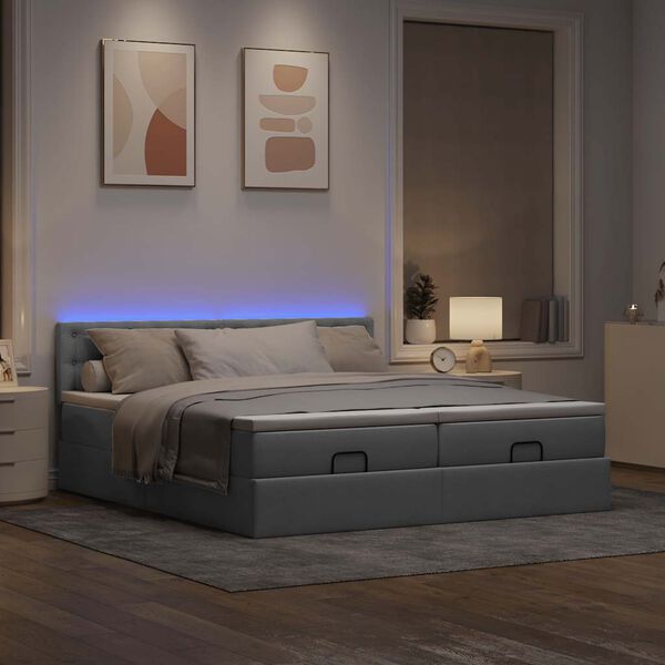 vidaXL Ottoman-Bett mit Matratzen & LEDs Hellgrau 180x200 cm Stoff