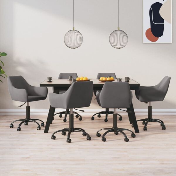 vidaXL Esszimmerst&uuml;hle 6 Stk. Drehbar Dunkelgrau Samt