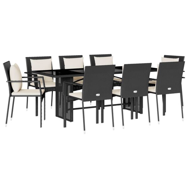 vidaXL 9-tlg. Garten-Essgruppe mit Kissen Schwarz Poly Rattan
