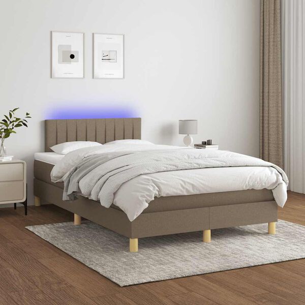vidaXL Boxspringbett mit Matratze & LED Taupe 120x190 cm Stoff