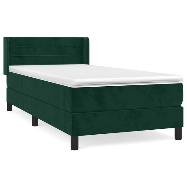 vidaXL Boxspringbett mit Matratze Dunkelgr&uuml;n 90x200 cm Samt