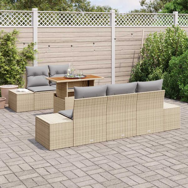 vidaXL Garten-Sofa-Set mit Speicher 6 pcs Beige Poly Rattan