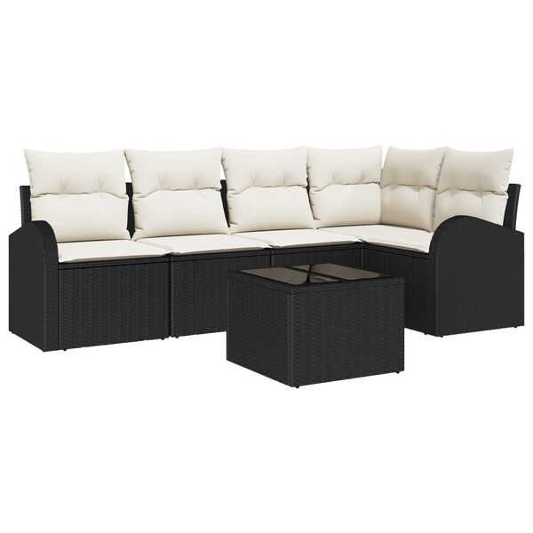 vidaXL Garten-Sofa-Set mit Kissen 6 pcs Schwarz und Weiß Poly Rattan