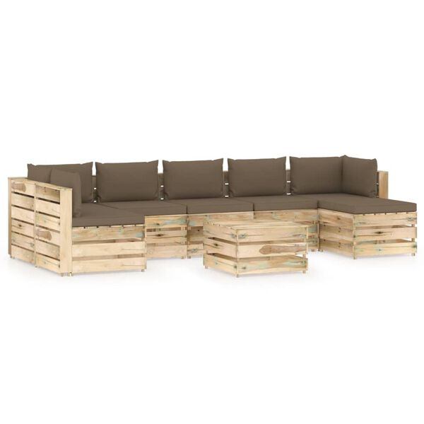 vidaXL 8-tlg. Garten-Lounge-Set mit Kissen Gr&uuml;n Impr&auml;gniertes Holz