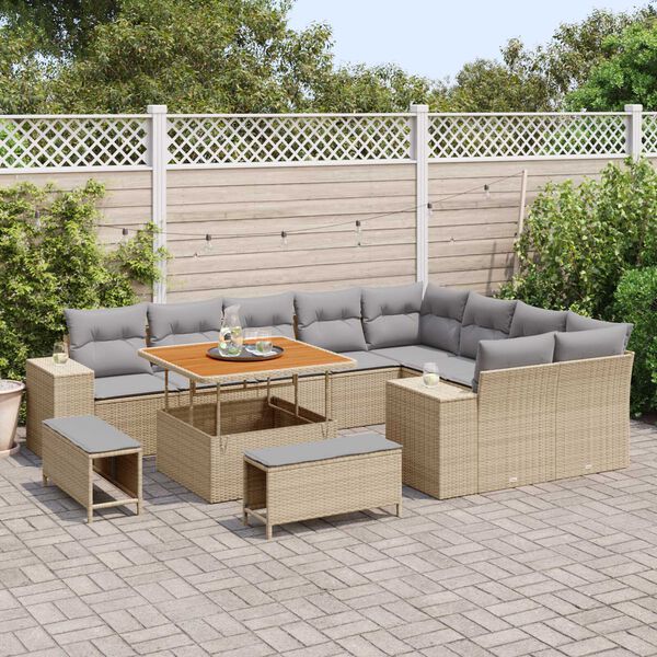 vidaXL Gartensofa-set mit Kissen 12 pcs Beige Poly-Rattan