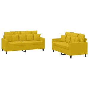 vidaXL 2-tlg. Sofagarnitur mit Kissen Gelb Samt