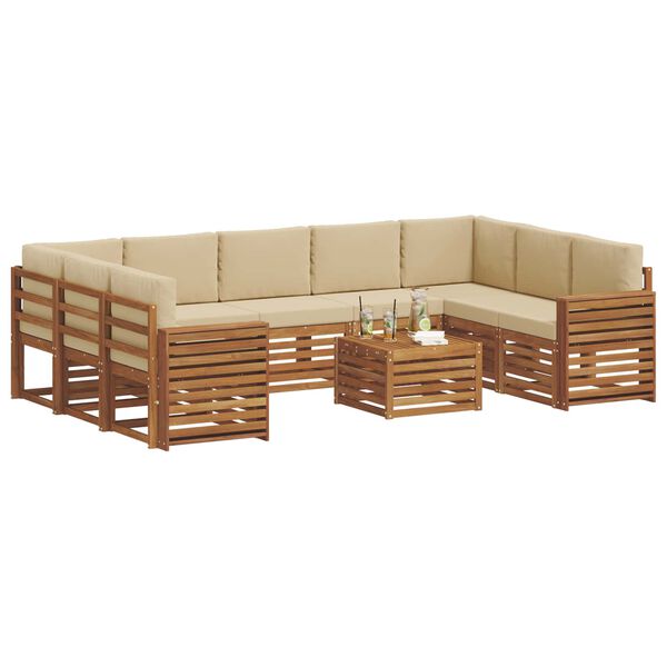 vidaXL Sofagarnituren 10 pcs Natur und Beige Massivholz Akazie