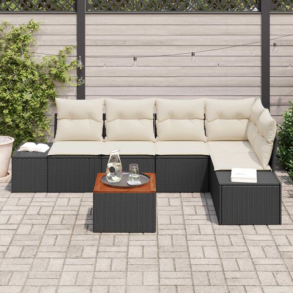 vidaXL Gartensofa-set mit Speicher 6 pcs Schwarz und Creme Poly-Rattan