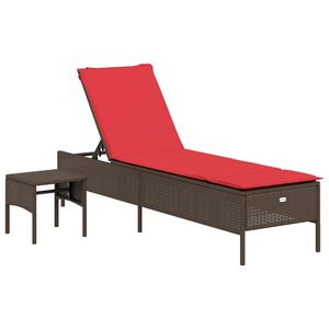 vidaXL Sonnenliege mit Tisch und Kissen Braun Poly Rattan