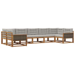 vidaXL Outdoor-Sofagarnitur mit Kissen 7 pcs Nat&uuml;rlich und Hellgrau