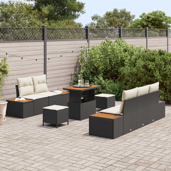 vidaXL Garten-Sofa-Set mit Kissen mit Speicher 8 pcs Schwarz und Creme