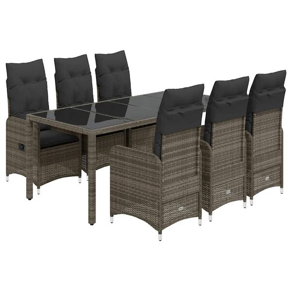 vidaXL 7-tlg. Garten-Bistro-Set mit Kissen Grau Poly Rattan