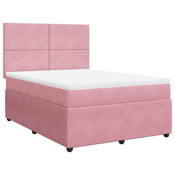 vidaXL Boxspringbett mit Matratze Rosa 140x190 cm Samt