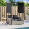 vidaXL Doppel-Sonnenliege mit Dach und Vorhängen Hellgrau Poly Rattan