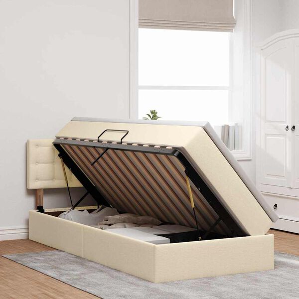 vidaXL Bett mit Stauraum und LED mit Matratze Creme 100 x 200 cm Stoff