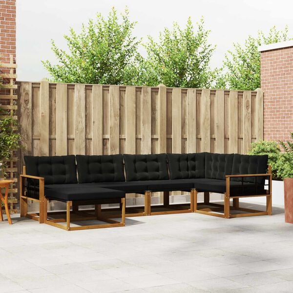 vidaXL Outdoor-Sofagarnitur mit Kissen 18 pcs Nat&uuml;rlich und Schwarz