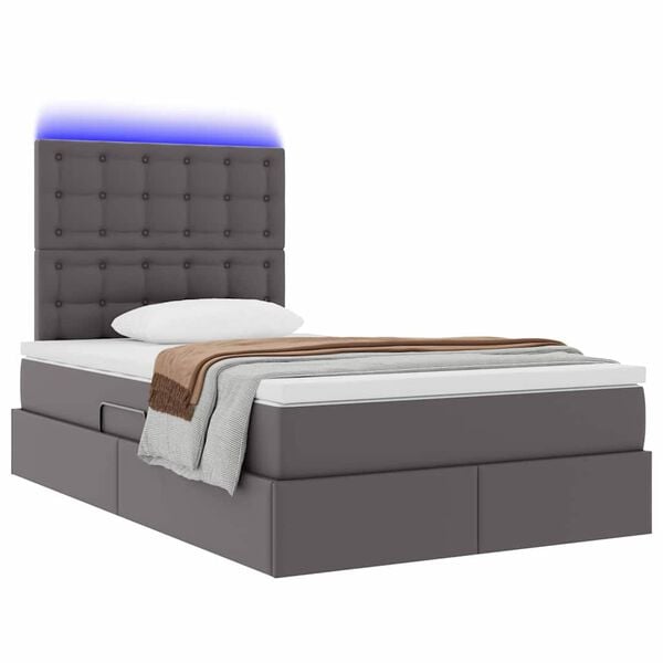 vidaXL Bett mit Stauraum und LED mit LED Grau 120 x 190 cm Kunstleder