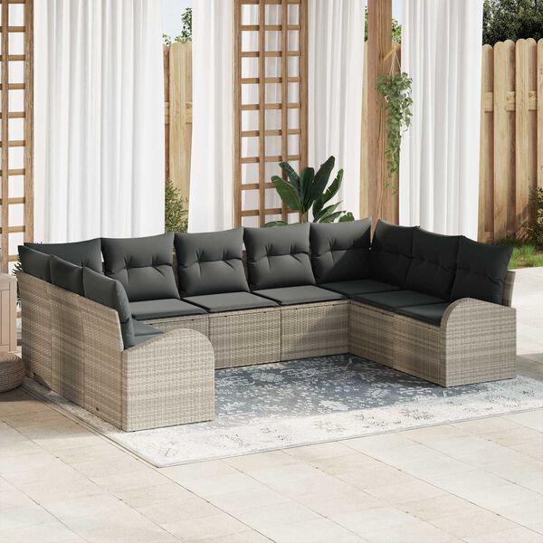 vidaXL Garten-Sofa-Set mit Kissen 9 pcs Hellgrau Poly Rattan