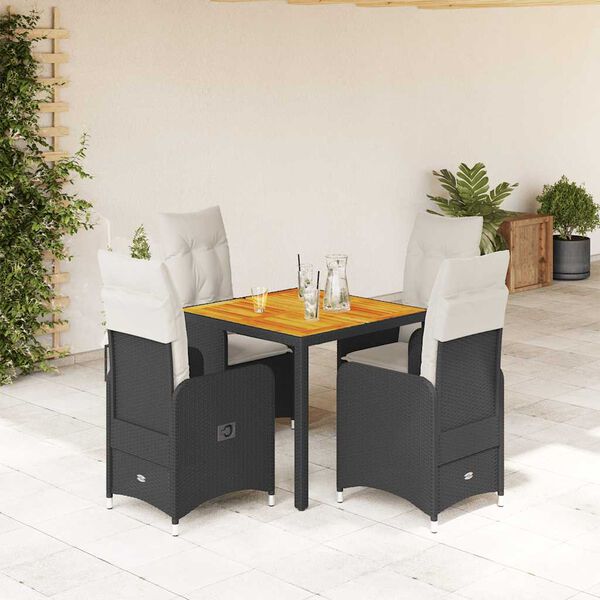 vidaXL 5-tlg. Garten-Bistro-Set mit Kissen Schwarz Poly Rattan