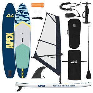 vidaXL Aufblasbares SUP-Board mit Segel APEX 330 x 76 x 15 cm Blau f&uuml;r
