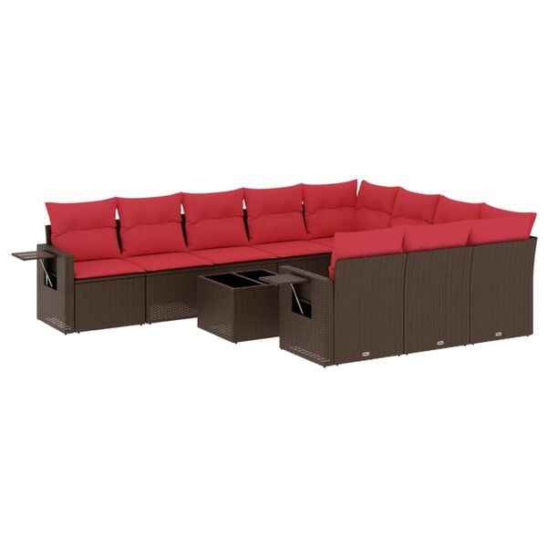 vidaXL 11-teiliges Gartensofa-Set mit Kissen, braun, Polyrattan