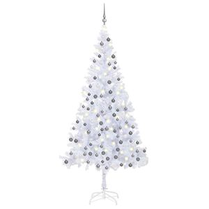vidaXL K&uuml;nstlicher Weihnachtsbaum mit Beleuchtung Kugeln L 240 cm Wei&szlig;