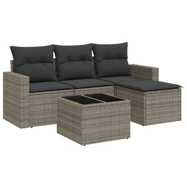 vidaXL 5-tlg. Garten-Sofagarnitur mit Kissen Grau Poly Rattan