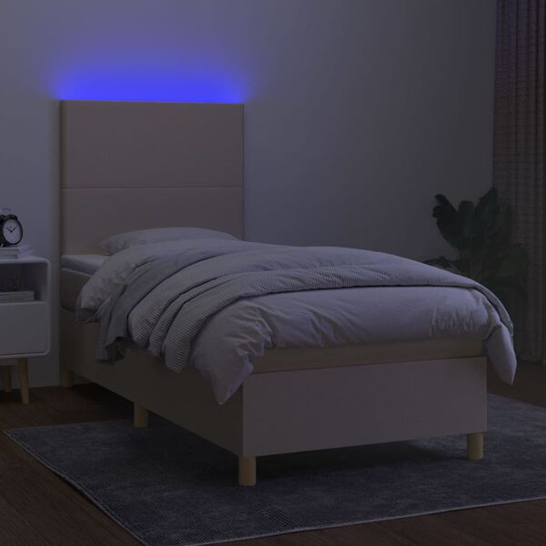 vidaXL Boxspringbett mit Matratze & LED Creme 90x200 cm Stoff