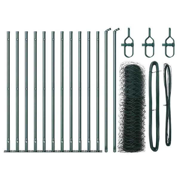 vidaXL Zaunpfosten Gr&uuml;n 25 x 0,6 m (50 mm Maschen) Stahl und PVC