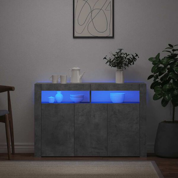 vidaXL Sideboard mit LED-Leuchten Betongrau 116x30x75 cm