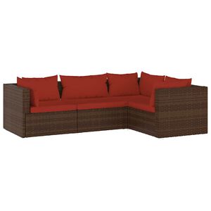 vidaXL 4-tlg. Garten-Lounge-Set mit Auflagen Poly Rattan Braun