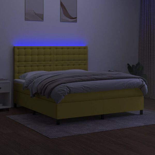 vidaXL Boxspringbett mit Matratze & LED Gr&uuml;n 160x200 cm Stoff