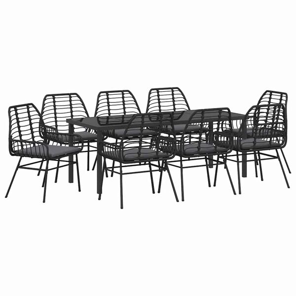 vidaXL Garten Essgruppe 9 pcs Schwarz Poly-Rattan