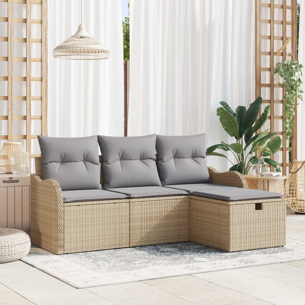 vidaXL Gartensofa-set mit Kissen 4 pcs Beige und Hellgrau Poly-Rattan