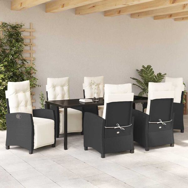 vidaXL Garten Essgruppe mit Kissen 7 pcs Schwarz Poly-Rattan