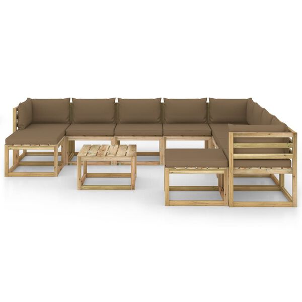 vidaXL 11-tlg. Garten-Lounge-Set mit Kissen Impr&auml;gniertes Kiefernholz